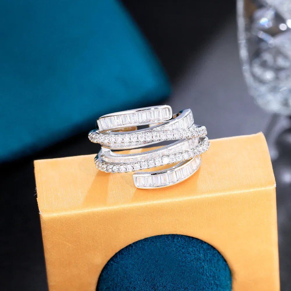 Anillo Grande Elegante Plateado