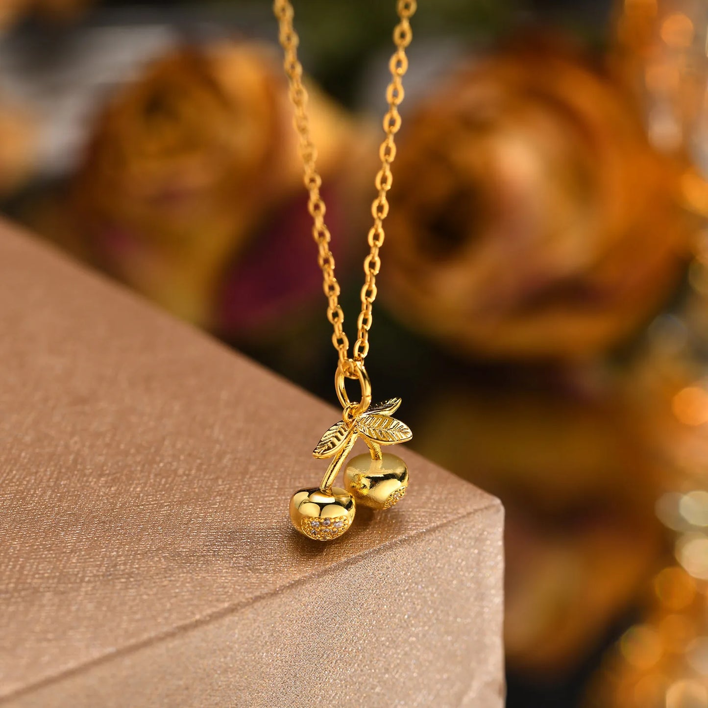 Collar Cerezas Acero Inoxidable Chapado En Oro