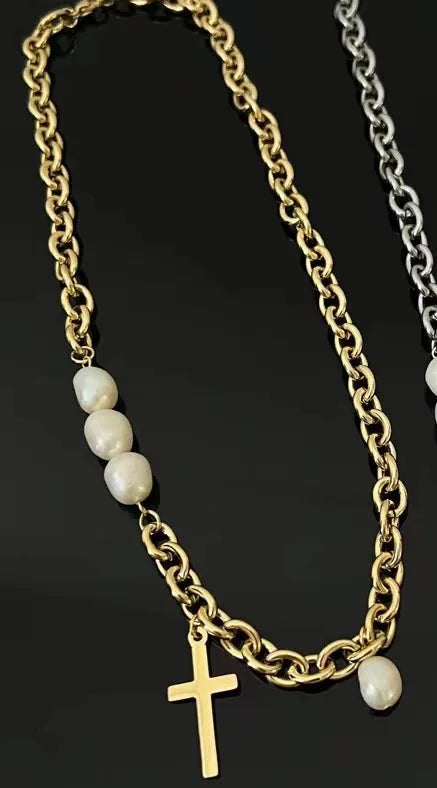 Collar Cruz Perlas Naturales