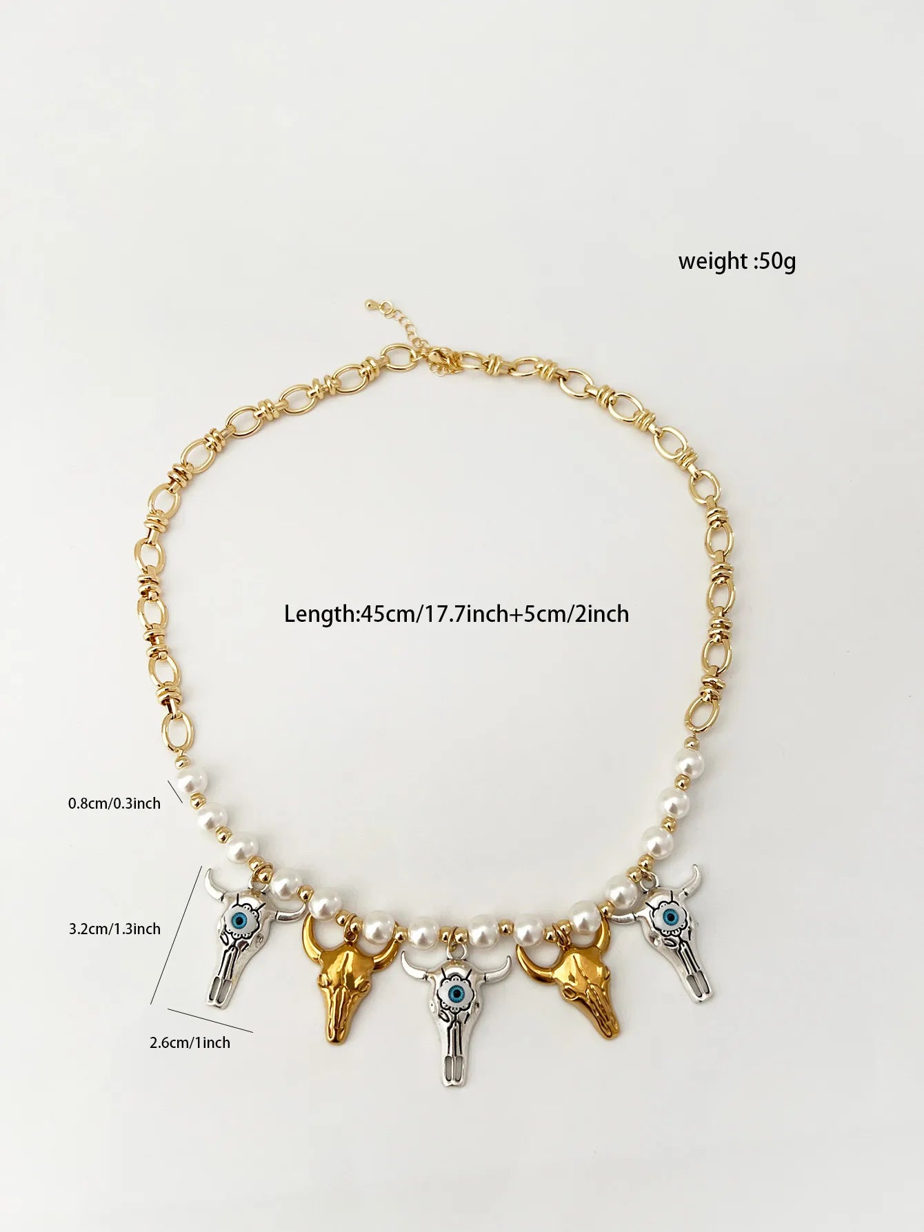 Collar Cabeza Toro Ojo Perlas Cobre