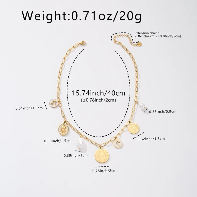 Collar San Benito Virgen Maria Acero Inoxidable