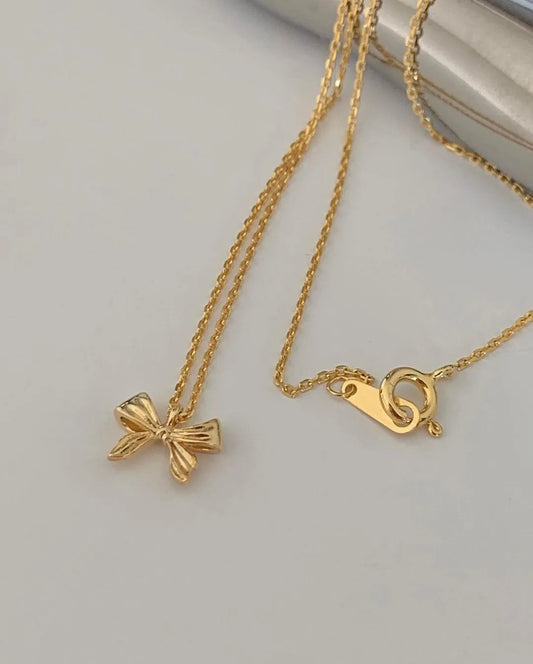 Collar Moño Dorado Plata De Ley 925