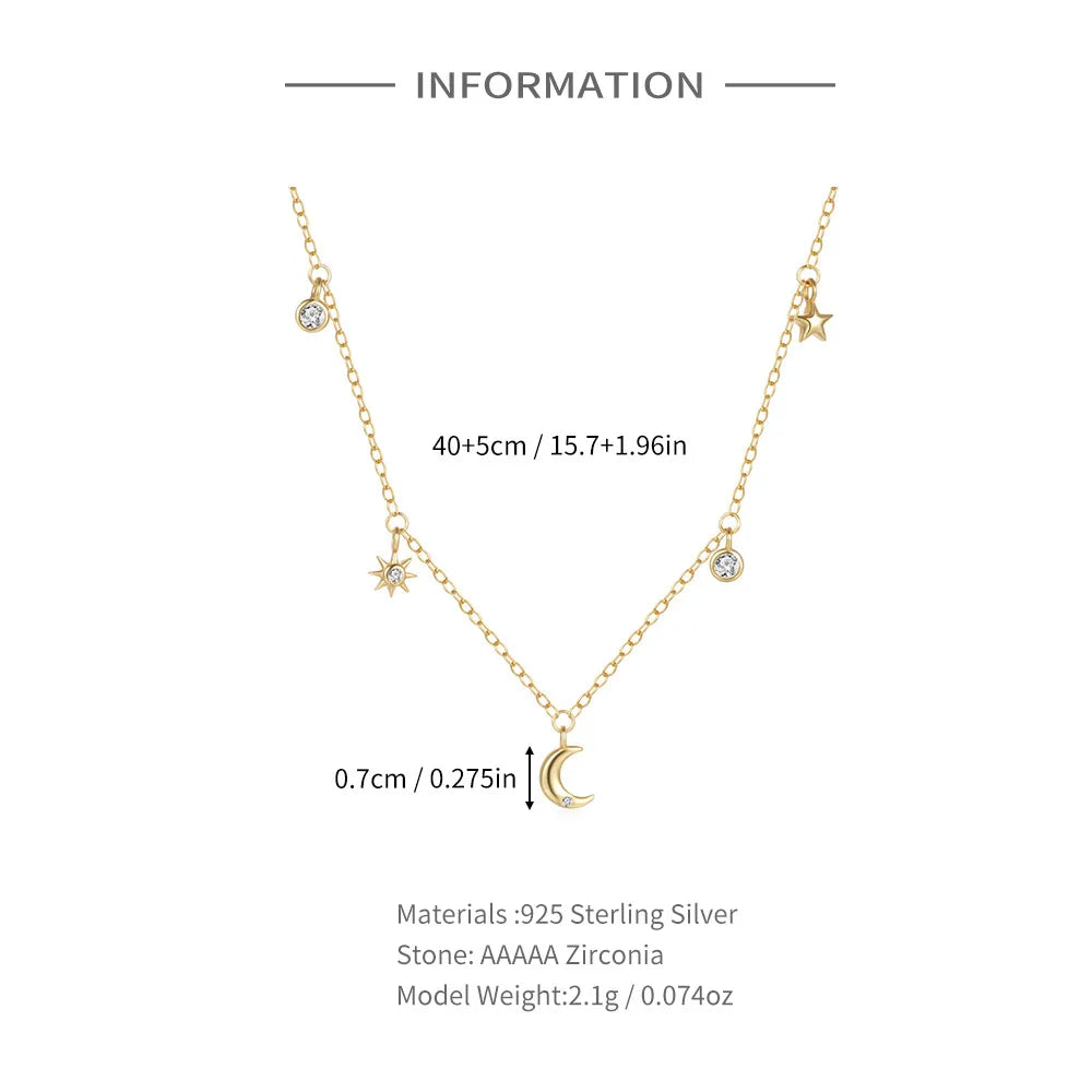 Collar Delicado Luna Estrella Plata Esterlina