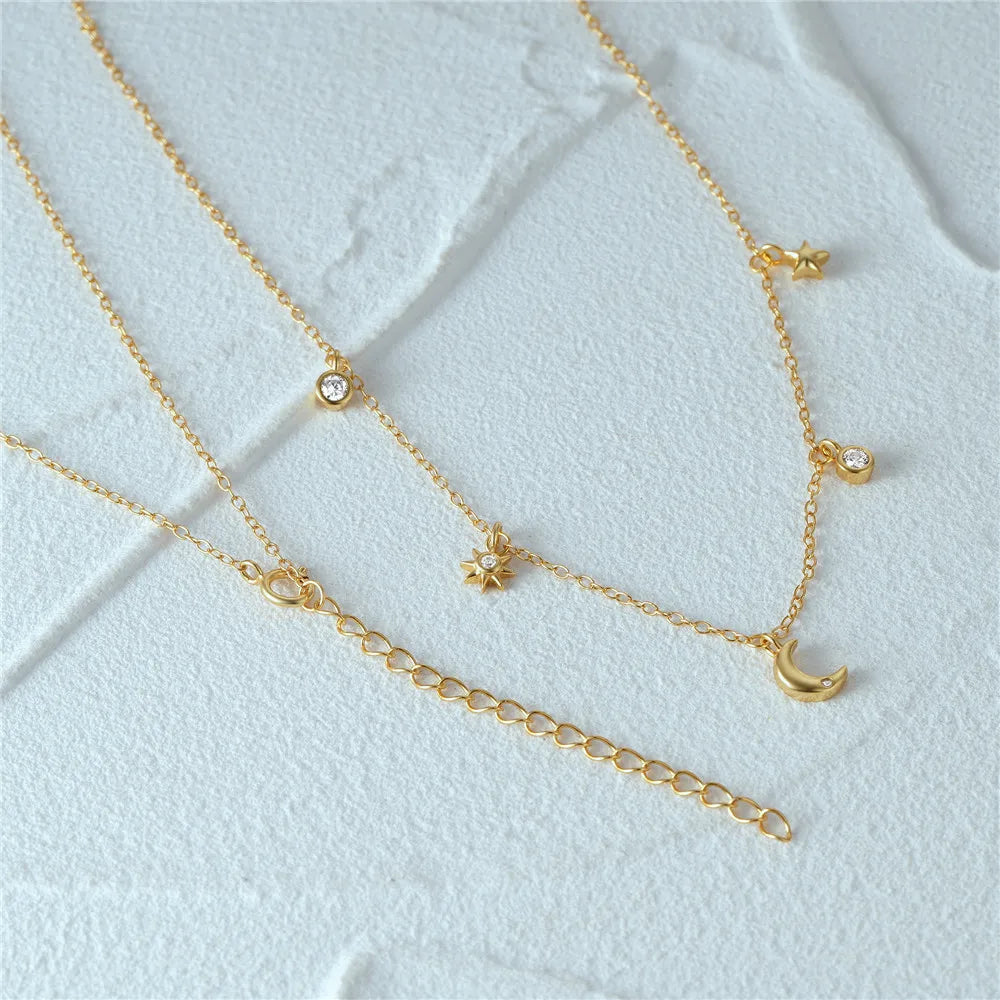 Collar Delicado Luna Estrella Plata Esterlina