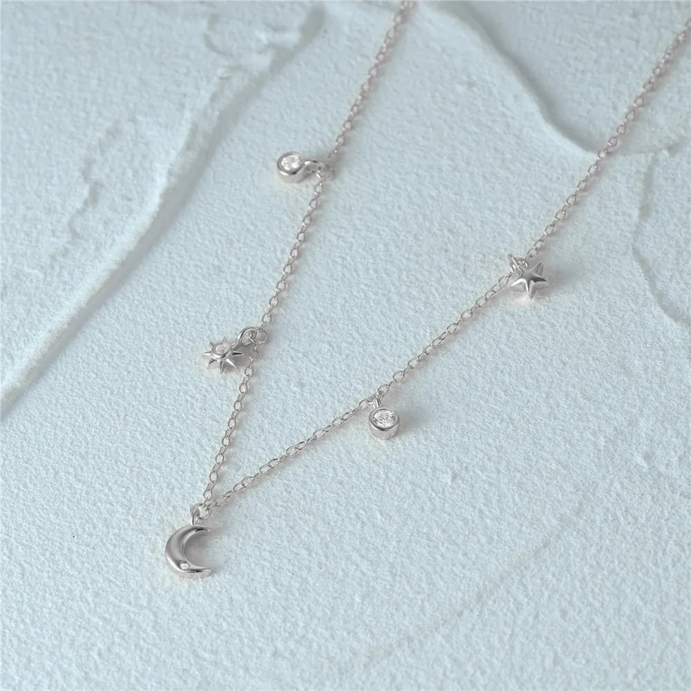 Collar Delicado Luna Estrella Plata Esterlina