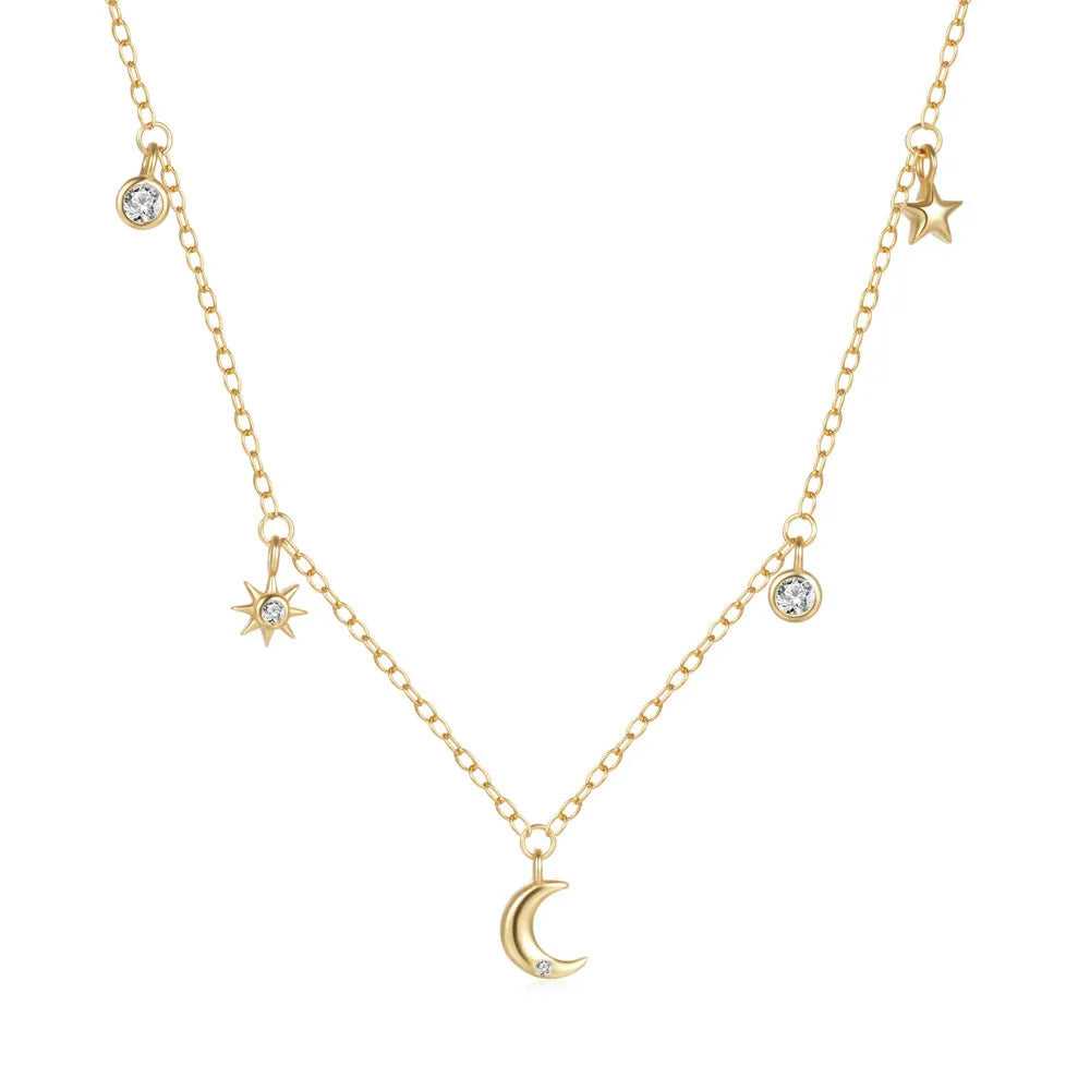 Collar Delicado Luna Estrella Plata Esterlina