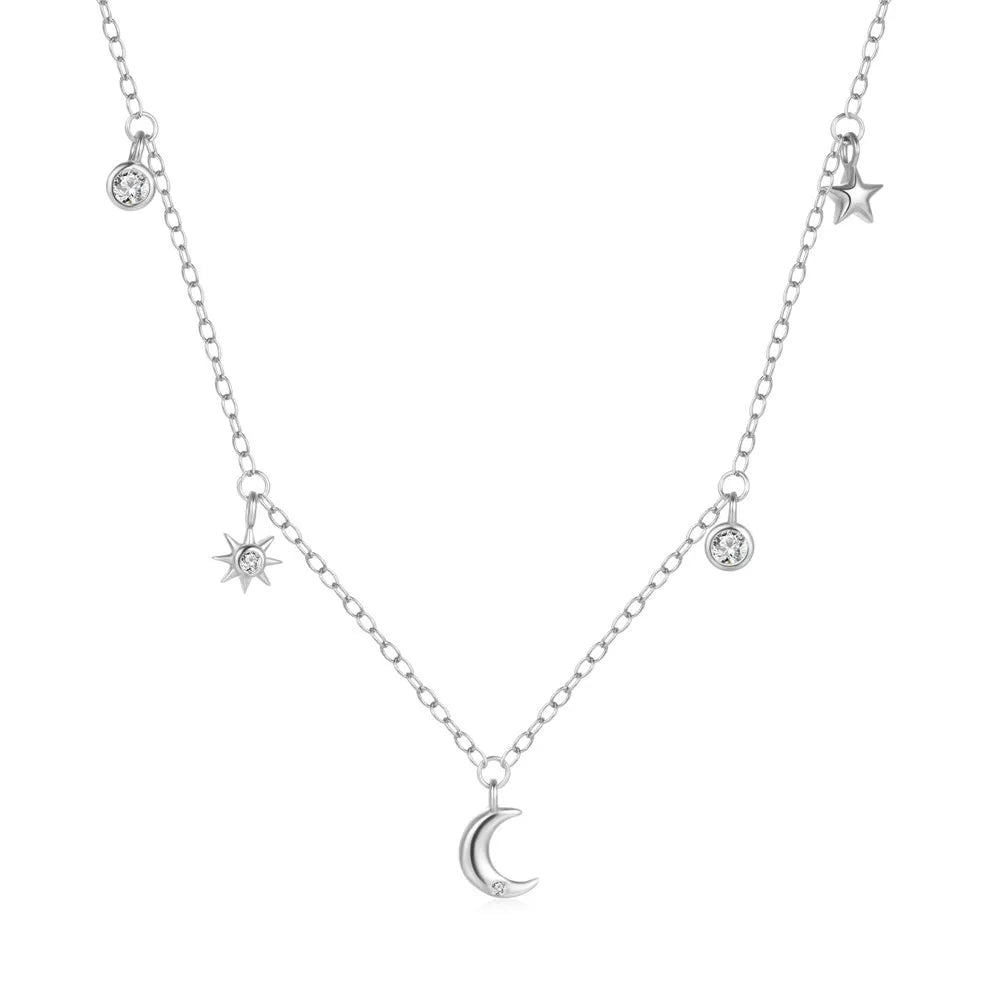 Collar Delicado Luna Estrella Plata Esterlina