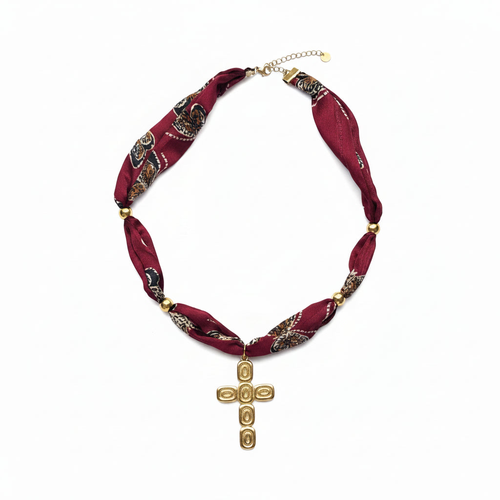 Collar Corazón Sol Cruz Tela Acero Inoxidable