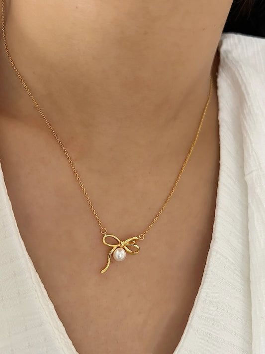 Collar Moño Perla Plata De Ley 925