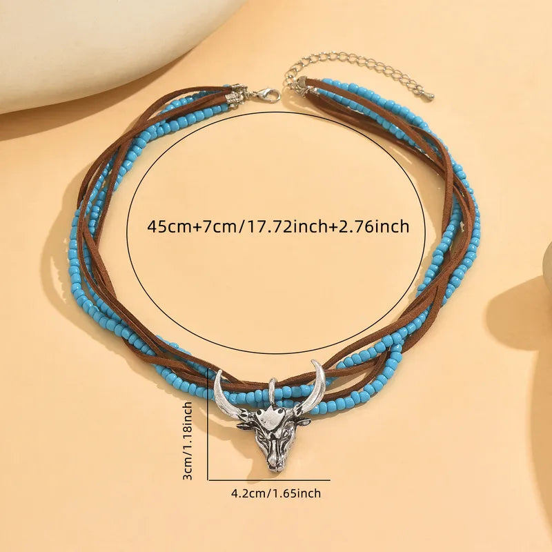 Collar Tejido Cabeza Toro Acrílico Aleación