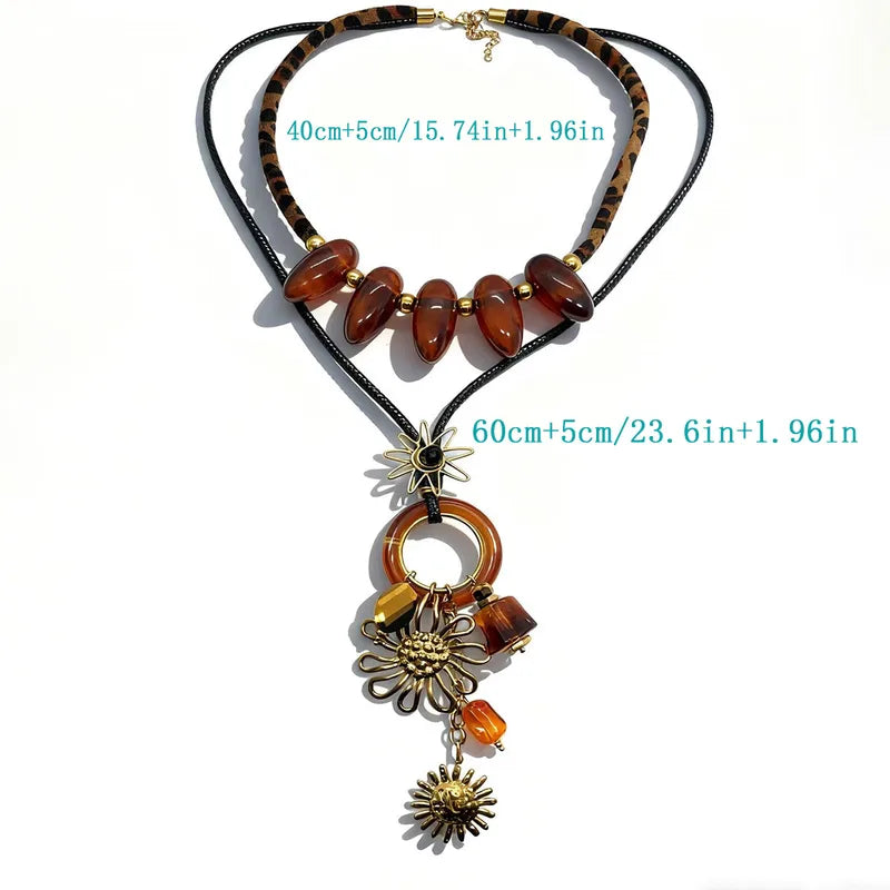 Collar Flor Sol Cuerda Resina Acero Inoxidable