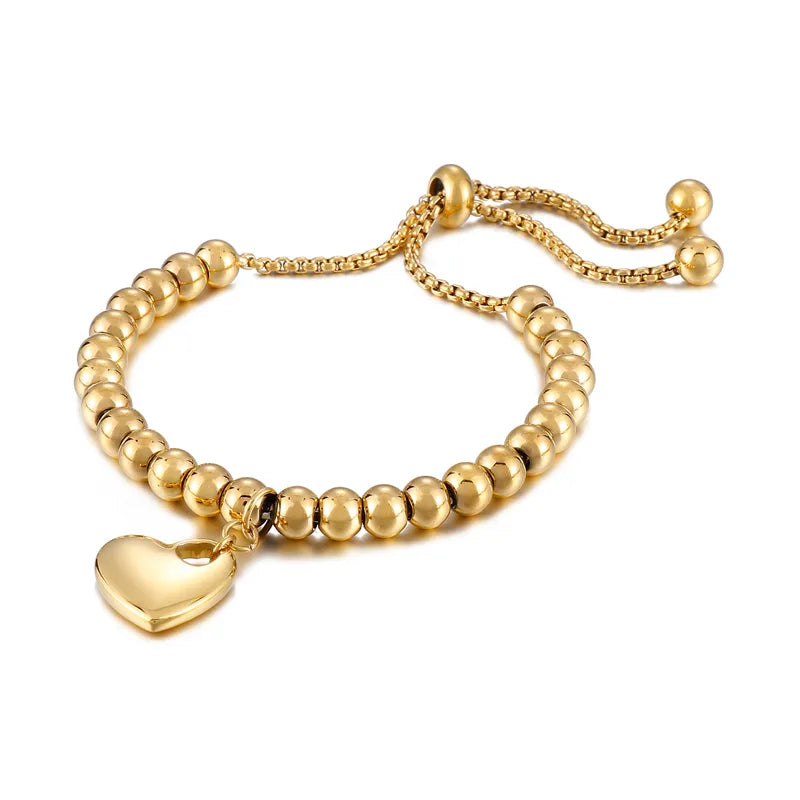 Pulsera Dorada Bolitas Corazón Acero Inoxidable