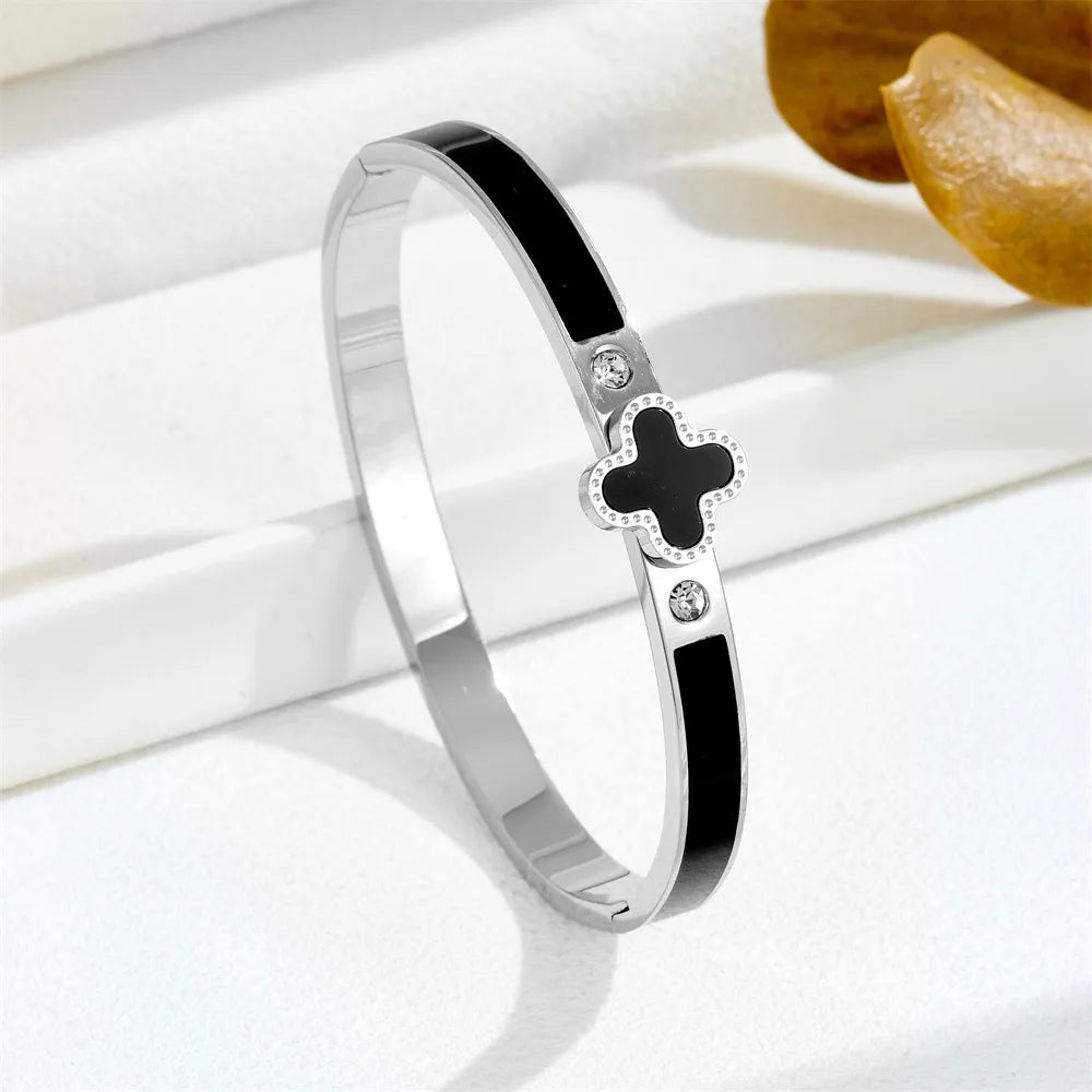 Pulsera Trébol Negro Acero Inoxidable