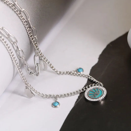 Collar Ojo Del Diablo Acero Titanio Turquesa