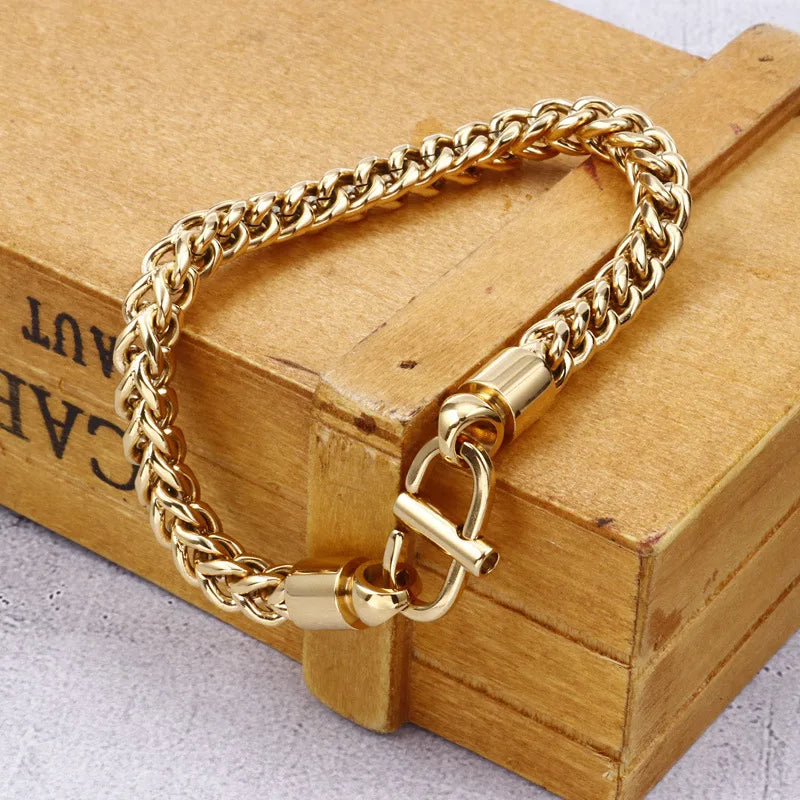 Cadena Dorada Acero Titanio Chapado En Oro