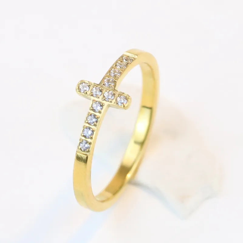 Anillo Cruz Dorado Cruzar Acero Titanio