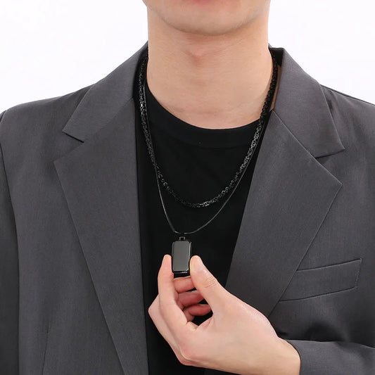 Collar Doble Negro Acero Inoxidable