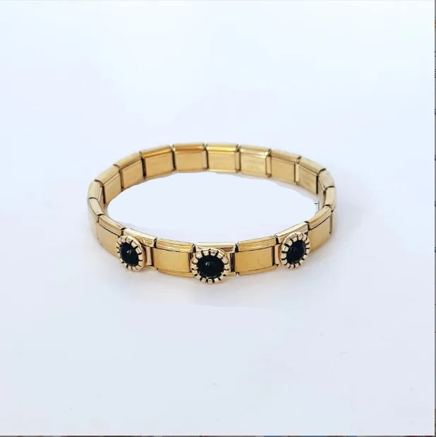 Pulsera italiana Bolas Negras Acero Inoxidable