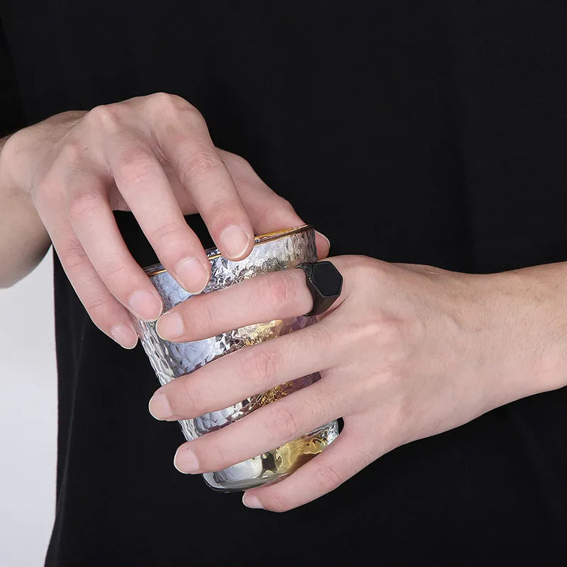 Anillo Hexágono Negro Acero Inoxidable