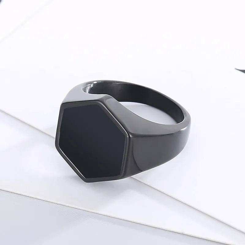Anillo Hexágono Negro Acero Inoxidable