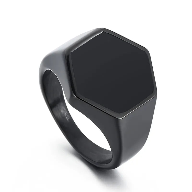 Anillo Hexágono Negro Acero Inoxidable