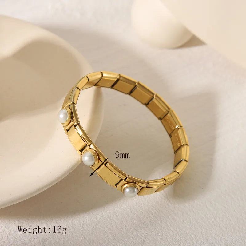 Pulsera Italiana Perlas Acero Inoxidable