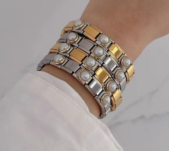 Pulsera Italiana Perlas Acero Inoxidable