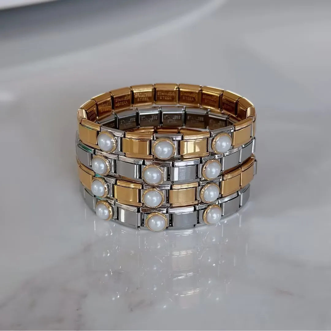 Pulsera Italiana Perlas Acero Inoxidable