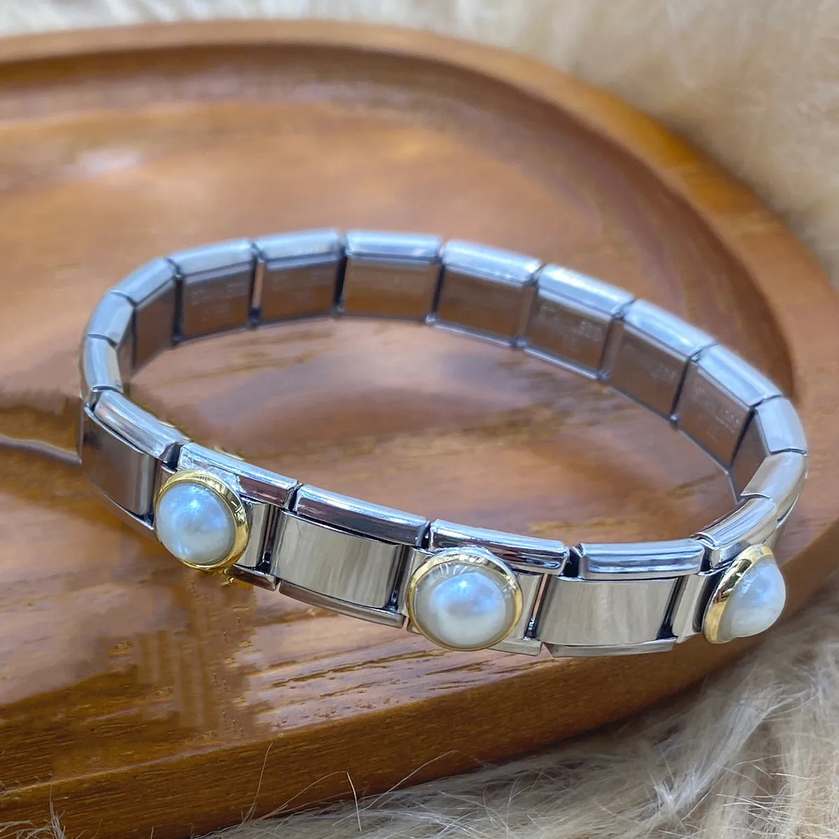 Pulsera Italiana Perlas Acero Inoxidable