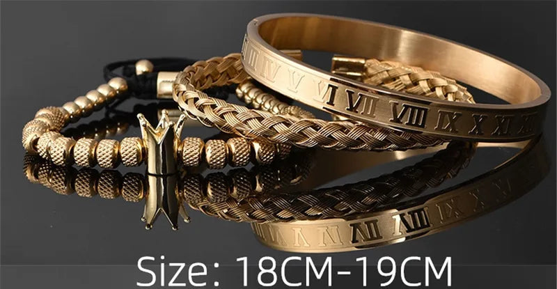Set Pulseras Doradas Corona Acero Inoxidable
