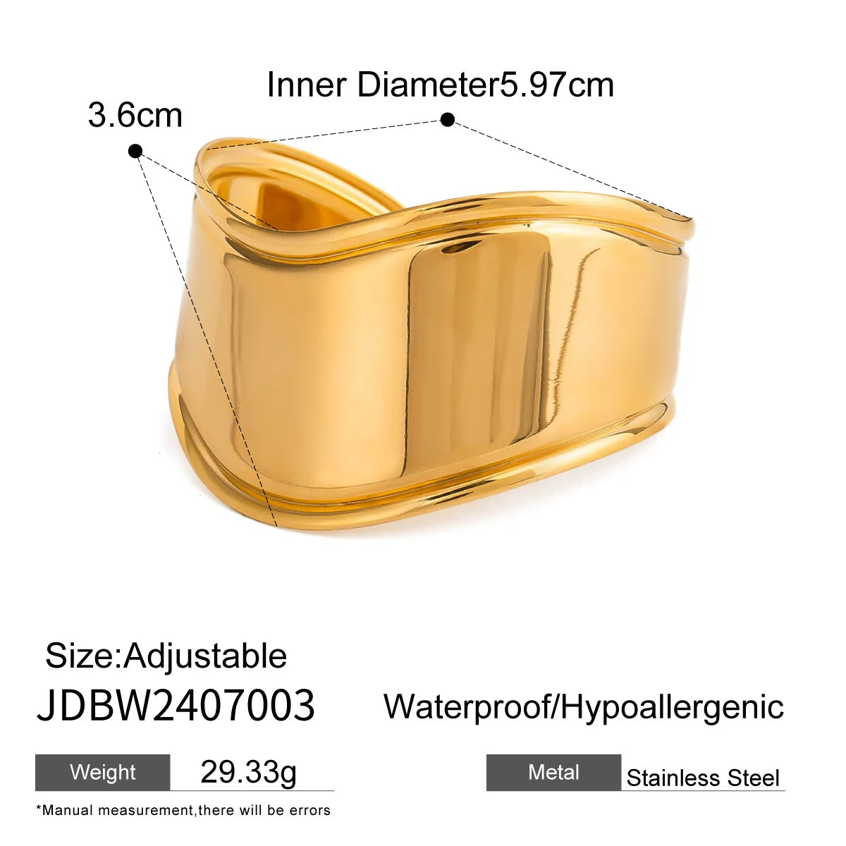 Pulsera Gruesa Ondas Dorada Acero Inoxidable