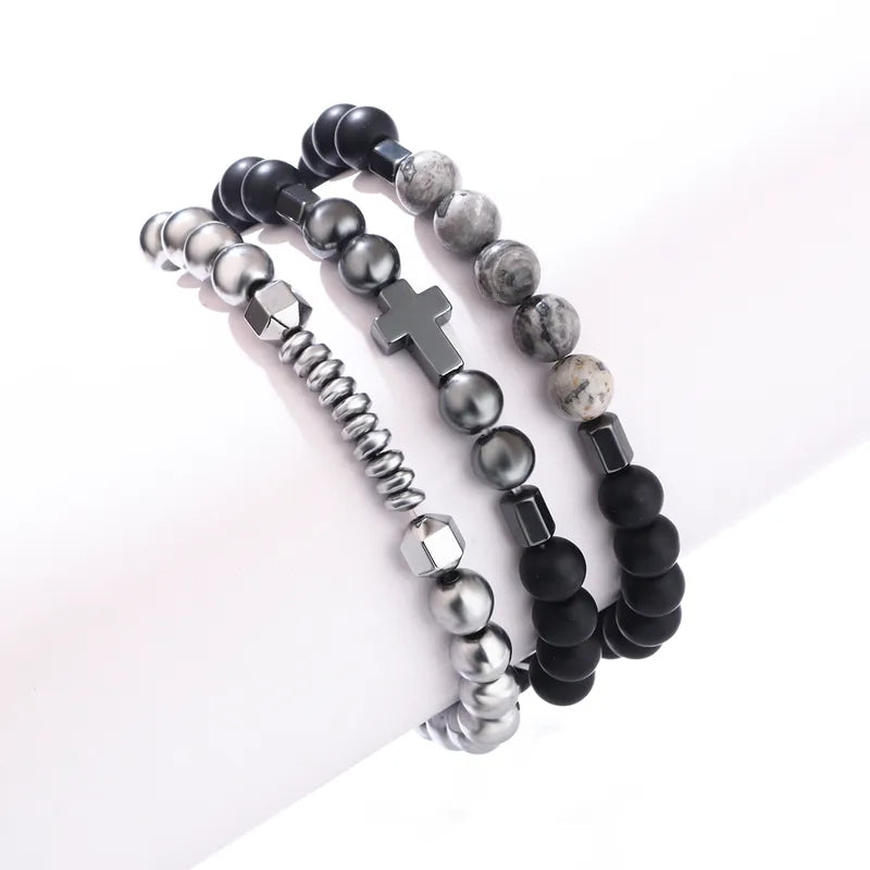 Set Pulseras Cruz Piedra Natural