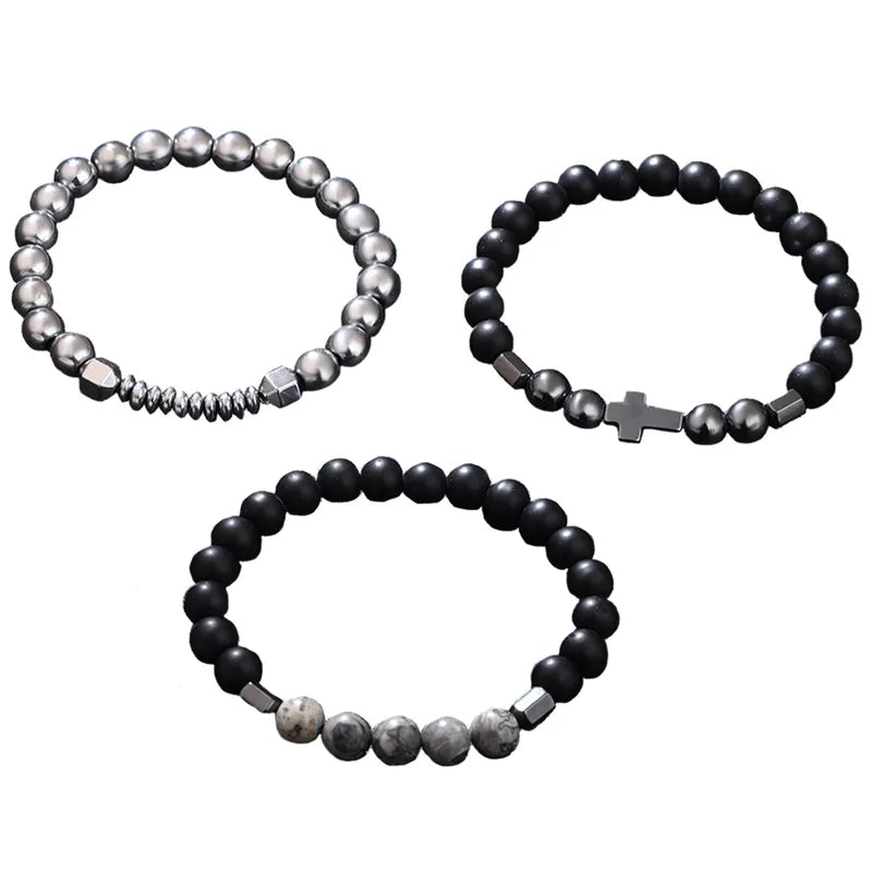 Set Pulseras Cruz Piedra Natural