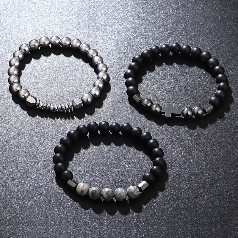 Set Pulseras Cruz Piedra Natural