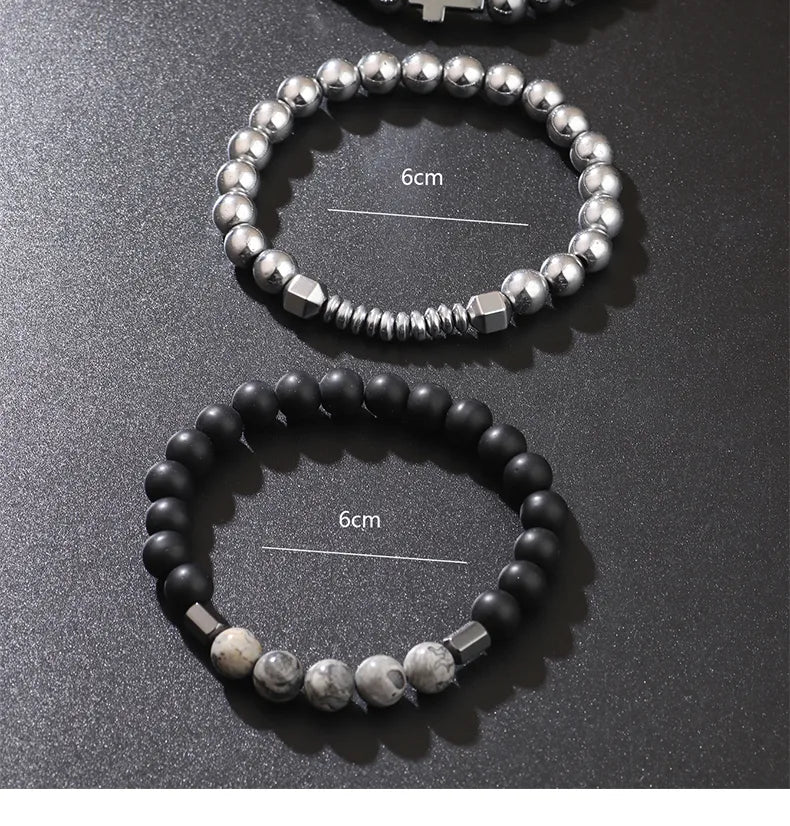 Set Pulseras Cruz Piedra Natural