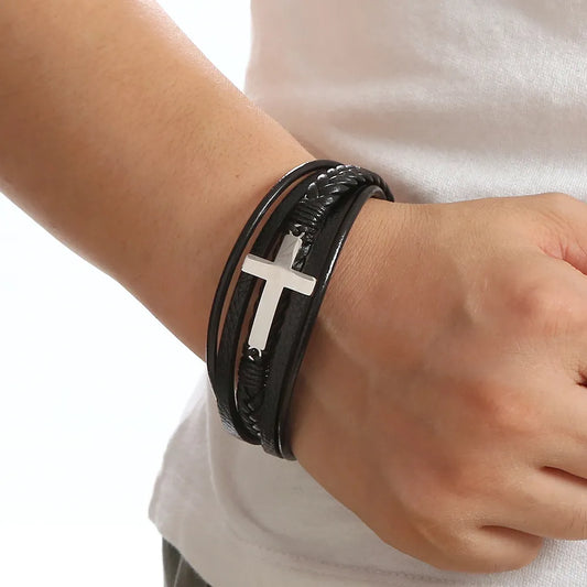 Pulsera Estilo Romano Cruz Plateada