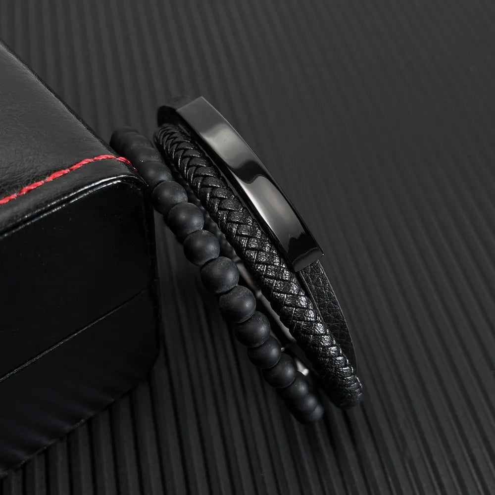 Pulsera Triple Trenza Negra