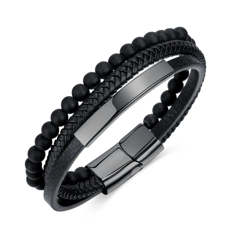 Pulsera Triple Trenza Negra