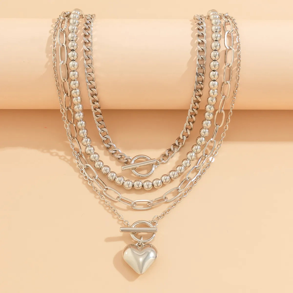 Set Collares Corazón Plateado