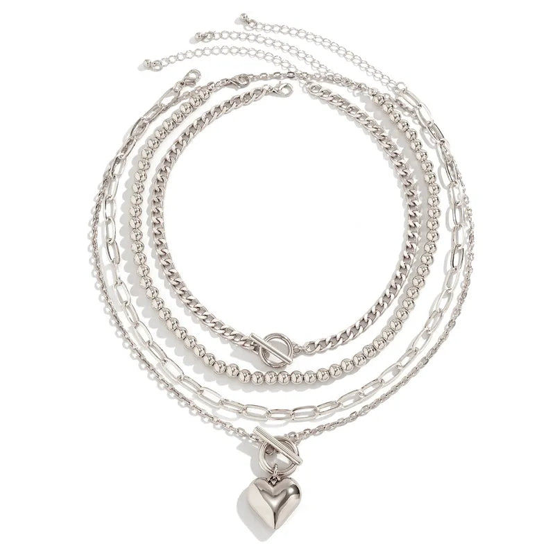 Set Collares Corazón Plateado