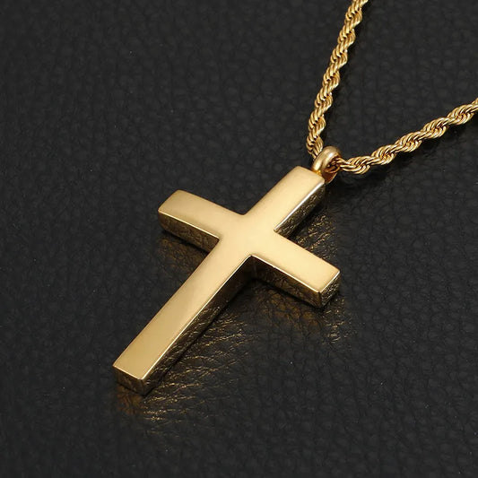 Collar Cruz Hip Hop Retro Acero Titanio Dorado