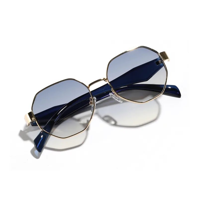 Gafas Azul Polígono Marco Dorado