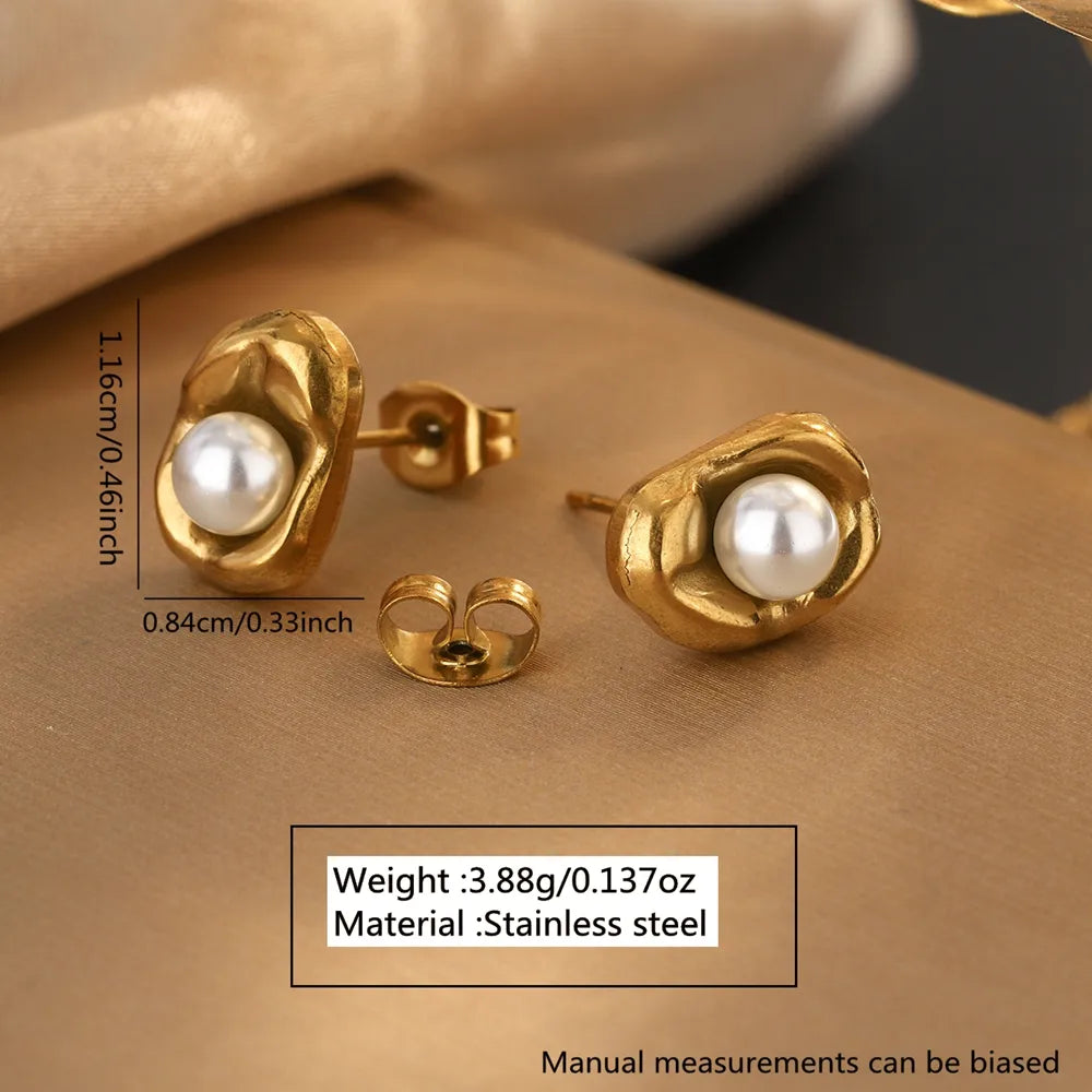 Aretes Perla Acero Inoxidable