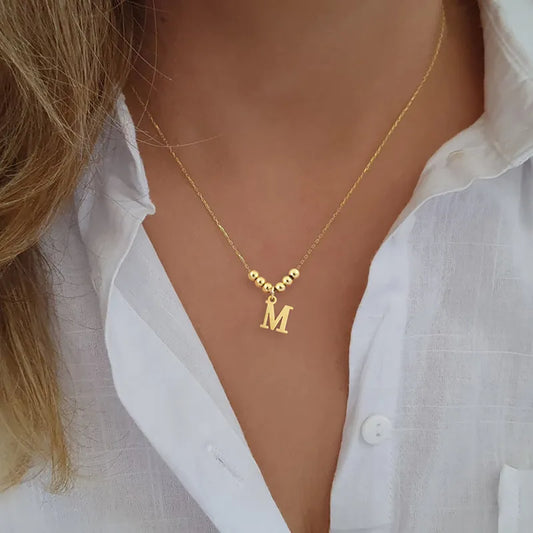 Collar Letra Bolitas Acero Inoxidable