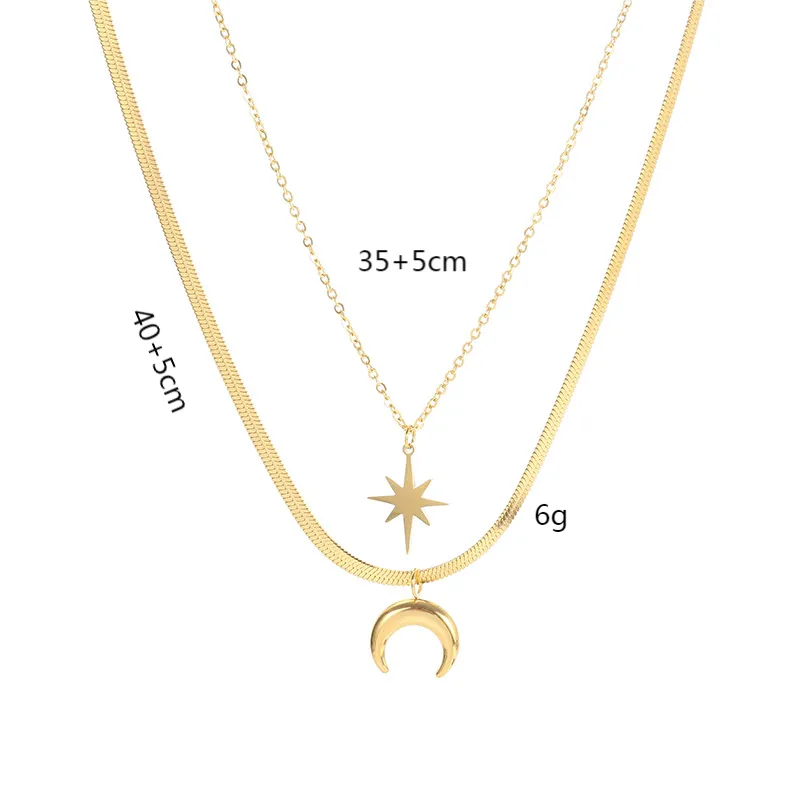 Collar Doble Luna Estrella Acero Titanio