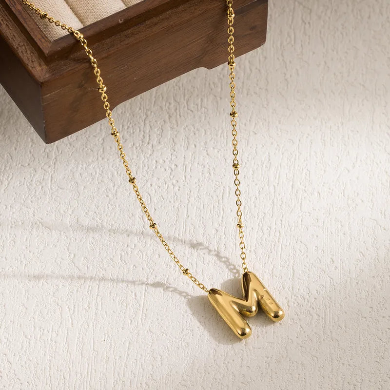 Collar Letra Cadena Bolitas Acero Inoxidable