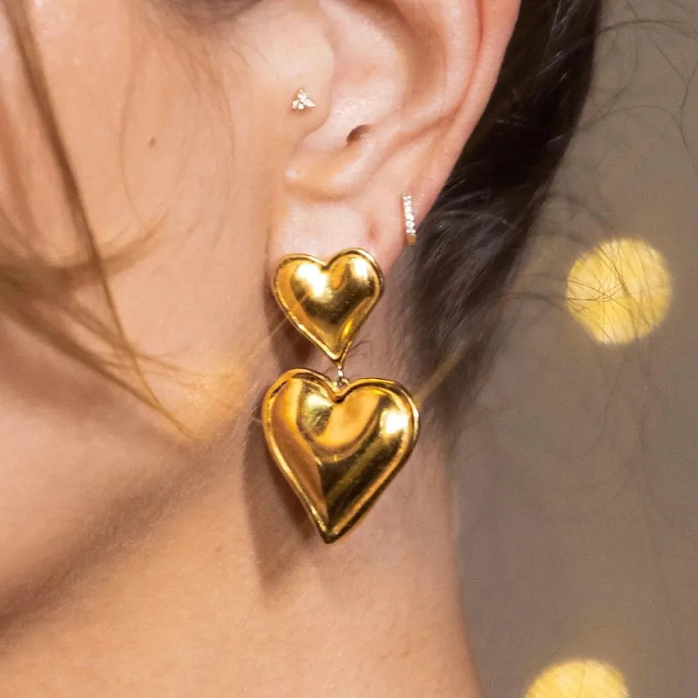 Aretes Corazón Doble Acero Inoxidable
