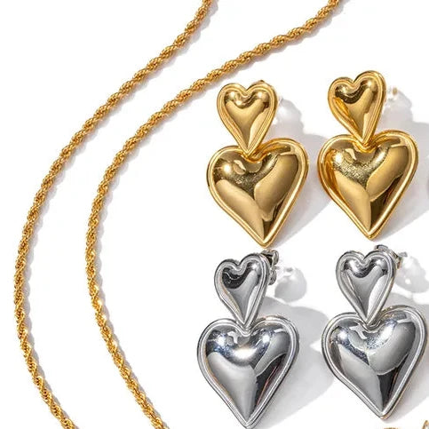 Aretes Corazón Doble Acero Inoxidable