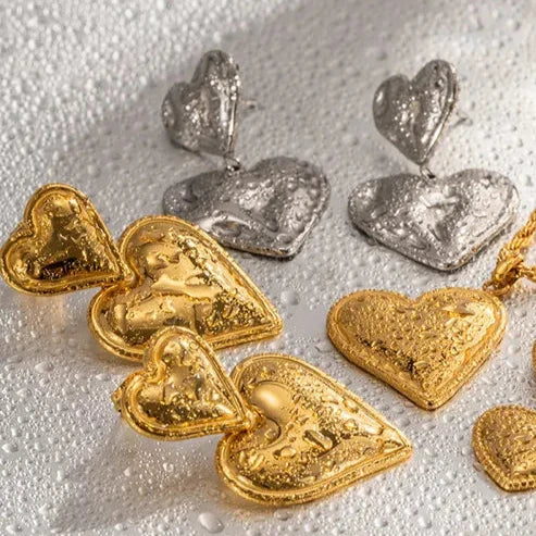 Aretes Corazón Doble Acero Inoxidable