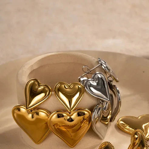 Aretes Corazón Doble Acero Inoxidable